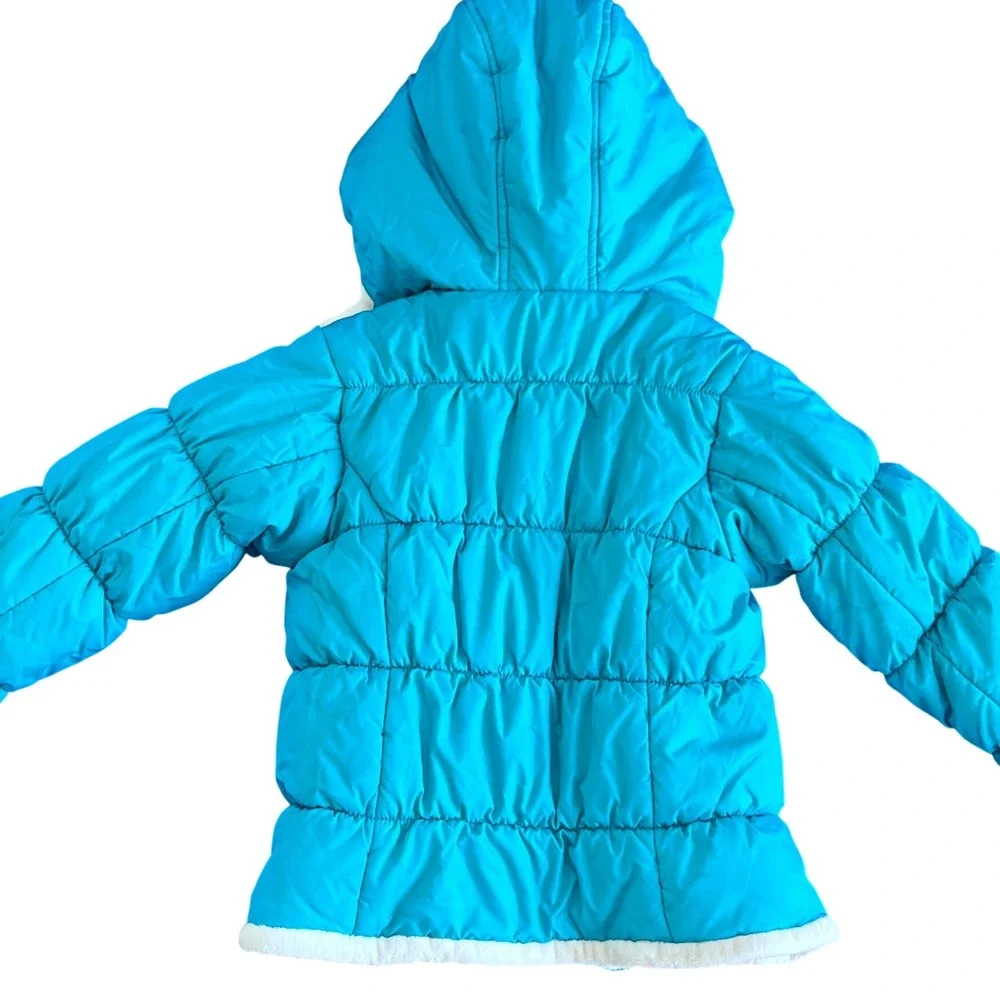 Lands End Kids Puffer Jacket Turquoise Blue Sherpa Lined Hooded Coat Size 4T‎